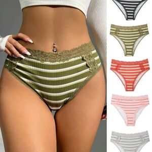 NEW 🩷 5pack Striped Print Lace Trim Panty 💫 Size Medium